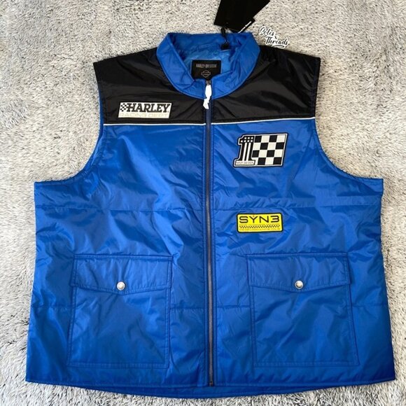 Harley Davidson #1 Victory Zip Woven Vest Size 3XL Men Blue - Picture 1 of 5